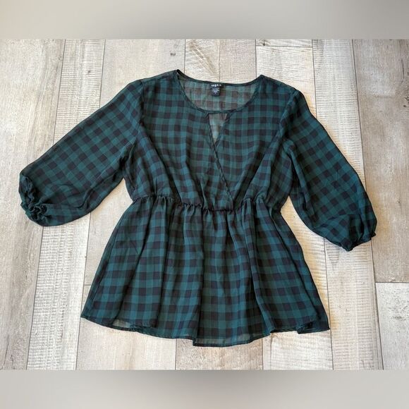 Torrid Gingham Chiffon Surplice Peplum Blouse - Picture 1 of 3